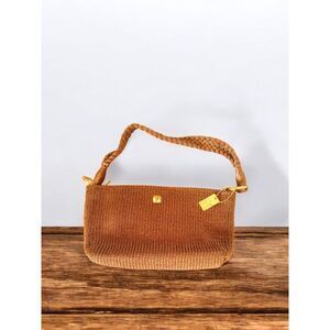 Lina Cable Knit Mini Bag Brown Gold Metallic Braided Shoulder Strap Boho